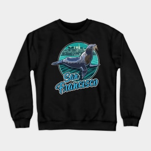 California Sea Lion on Pier Dock San Francisco by Alcatraz Crewneck Sweatshirt